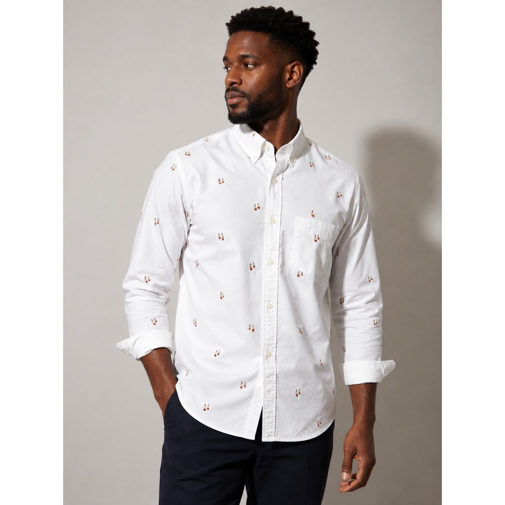 J.Crew Mens Slim Oxford Shirt White Embroidered Sailboat Size M Long Sleeve